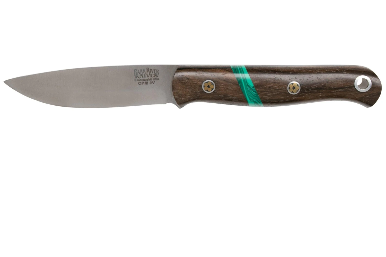 Bark River Ultra-Lite Bushcrafter CPM 3V Zericote, Jade Malachite Spacer, Black Liners, Mosaic Pins 1 Bark River Ultra-Lite Bushcrafter CPM 3V Zericote, Jade Malachite Spacer, Black Liners, Mosaic Pins