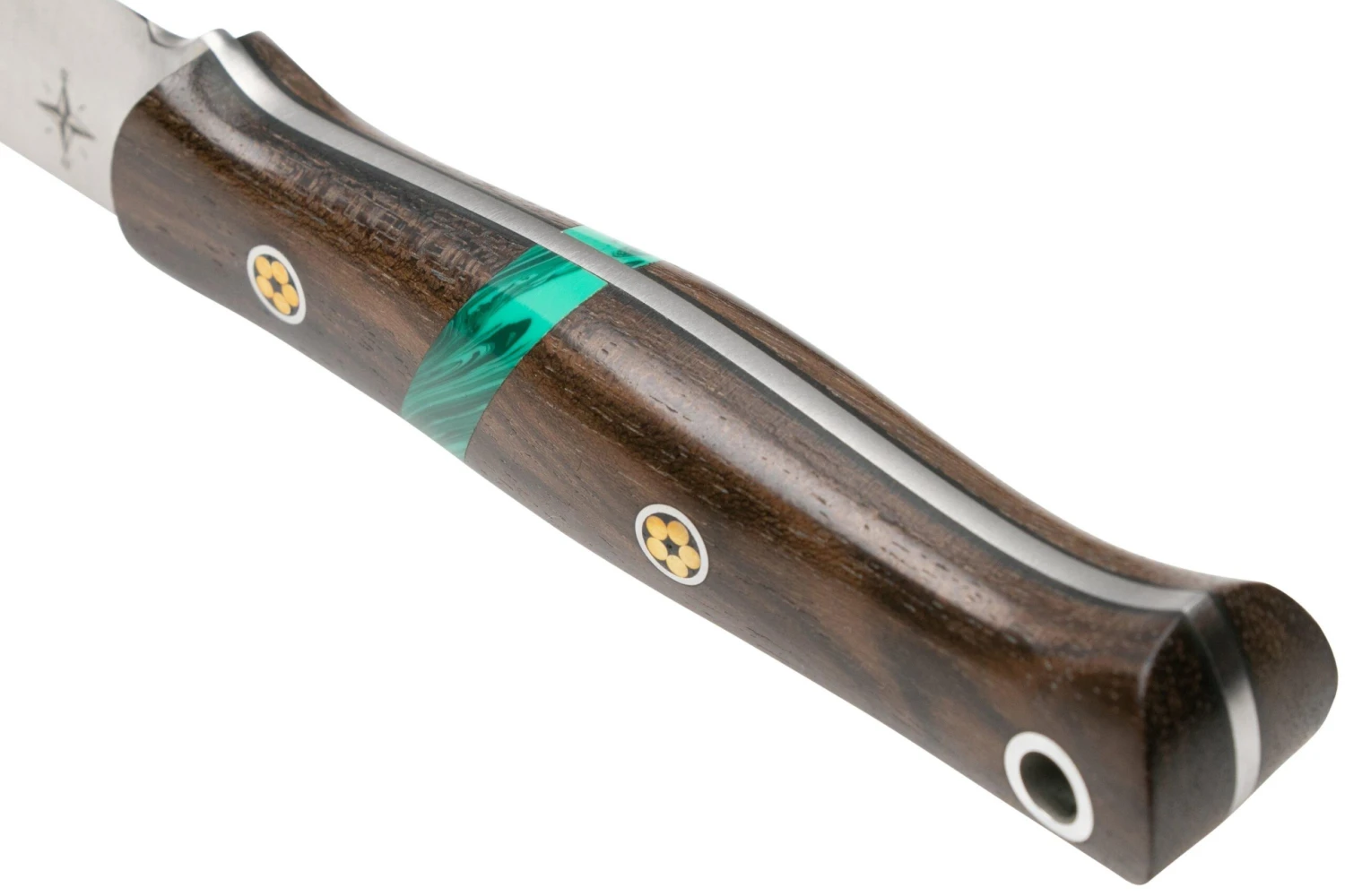 Bark River Ultra-Lite Bushcrafter CPM 3V Zericote, Jade Malachite Spacer, Black Liners, Mosaic Pins 4 Bark River Ultra-Lite Bushcrafter CPM 3V Zericote, Jade Malachite Spacer, Black Liners, Mosaic Pins – Image 4