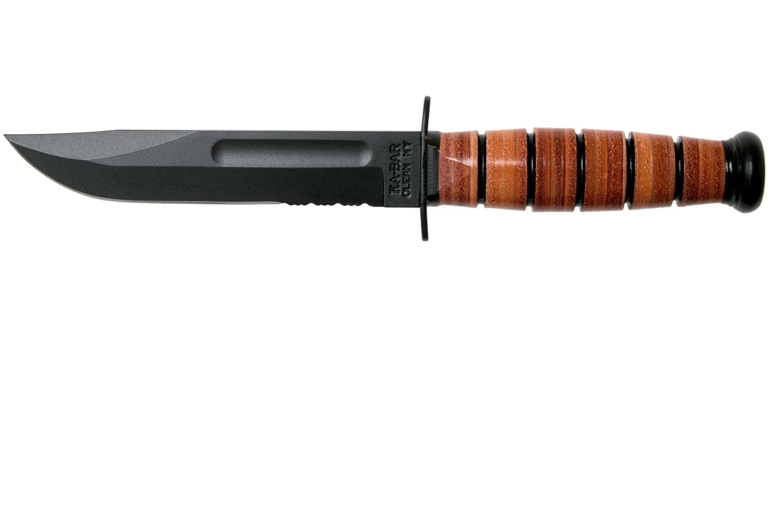 KA-BAR Short USMC 1252 Couteau à Lame Fixe Partiellement Dentelé, étui En Cuir 1 KA-BAR Short USMC 1252 Couteau à Lame Fixe Partiellement Dentelé, étui En Cuir
