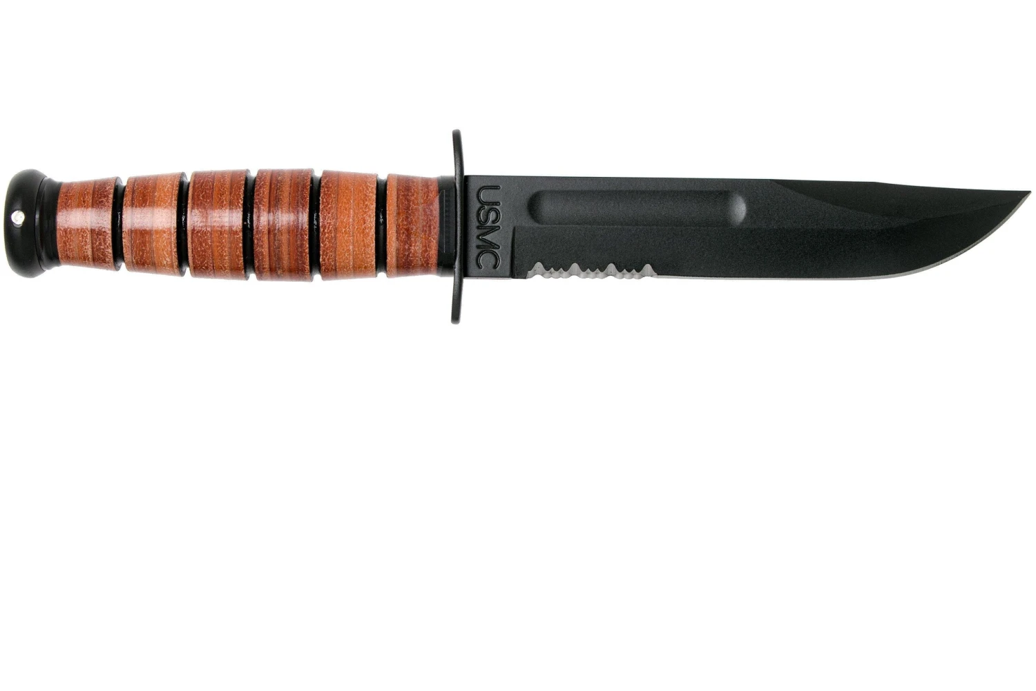 KA-BAR Short USMC 1252 Couteau à Lame Fixe Partiellement Dentelé, étui En Cuir 2 KA-BAR Short USMC 1252 Couteau à Lame Fixe Partiellement Dentelé, étui En Cuir – Image 2