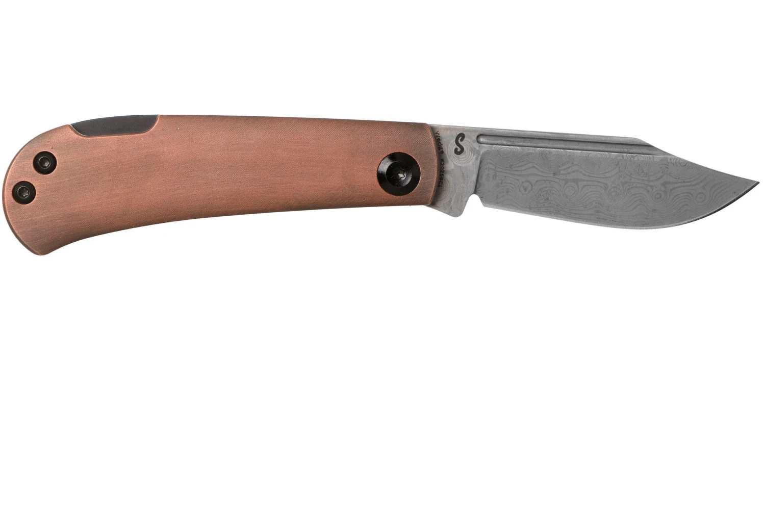 Kansept Wedge K2026BC1 Damascus, Red Copper Couteau De Poche, Nick Swan Design 2 Kansept Wedge K2026BC1 Damascus, Red Copper Couteau De Poche, Nick Swan Design – Image 2