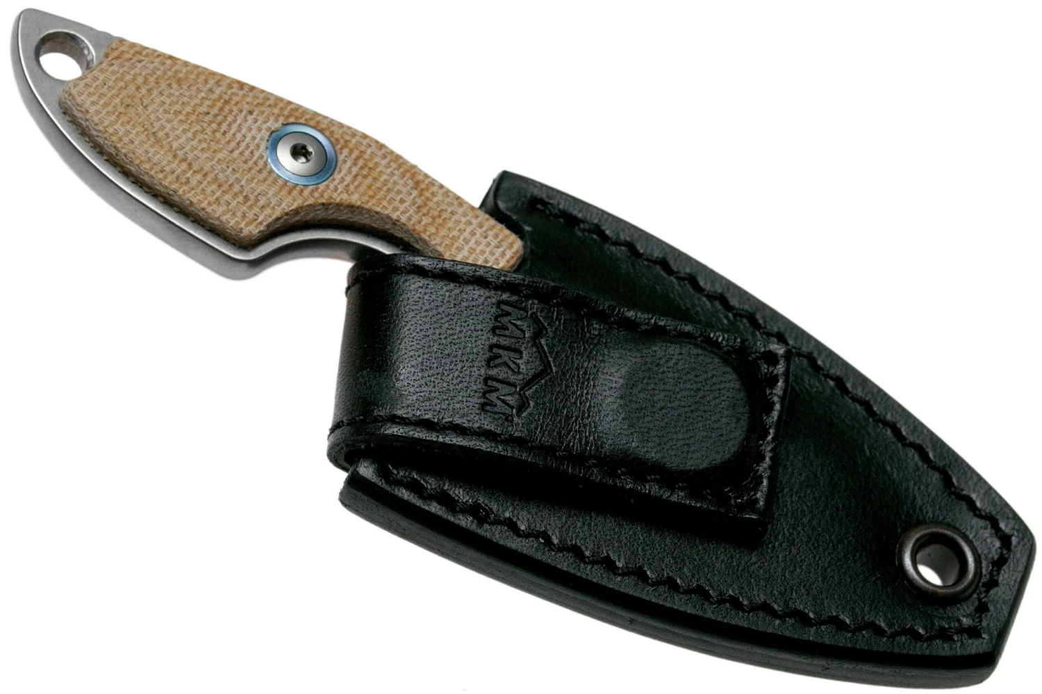 MKM Mikro 2 Wharncliffe, Stonewashed Natural Canvas Micarta Couteau De Cou, Jesper Voxnaes Design 5 MKM Mikro 2 Wharncliffe, Stonewashed Natural Canvas Micarta Couteau De Cou, Jesper Voxnaes Design – Image 5