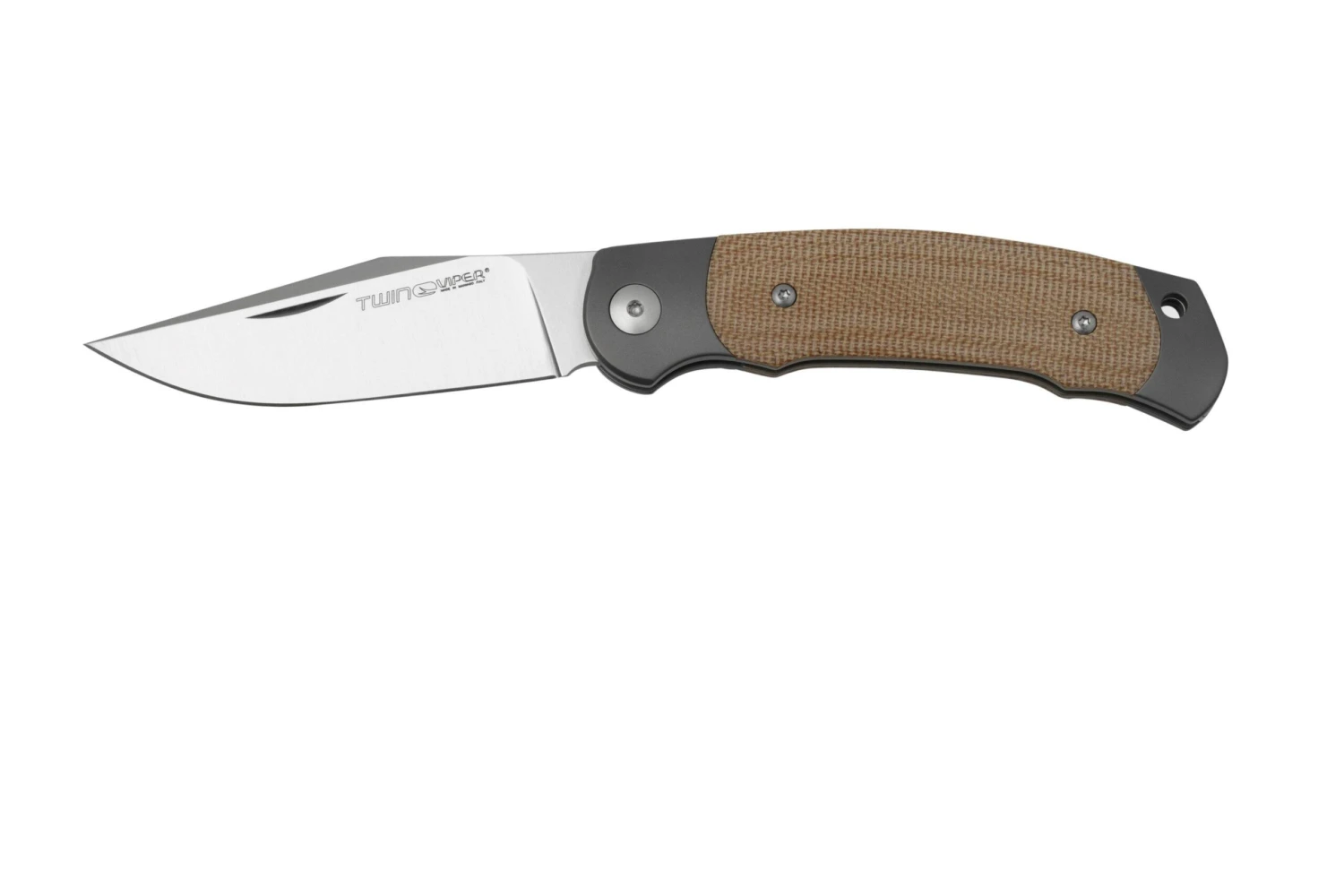 Viper Twin, V6002CN, Satin M390, Couteau De Poche Natural Canvas Micarta, Fabrizio Silvestrelli Design 1 Viper Twin, V6002CN, Satin M390, Couteau De Poche Natural Canvas Micarta, Fabrizio Silvestrelli Design