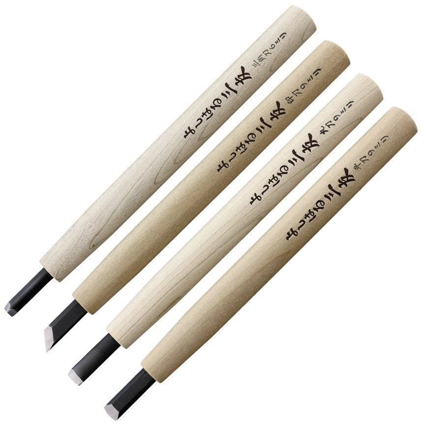 Yoshiharu Y-4 Mitomoto Couteaux à Bois Japonais, Set De 4 1 Yoshiharu Y-4 Mitomoto Couteaux à Bois Japonais, Set De 4